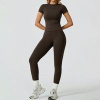 FH 2-teiliges Hochwertiges Sexy Damen-Leggings-Set, Atmungsaktive Sportbekleidung, Kurzarm-T-Shirt, Figurbetonte Yoga-Set Fitnesskleidung