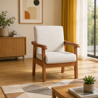 Fauteuil en bois massif de style vintage, brun rougeâtre, avec assise rembourrée en tissu, fauteuil d'appoint pour salon, meubles de maison