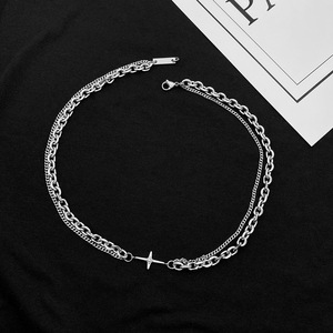 Kalung baja tahan karat pria dan wanita, rantai kerah Hip Hop desain silang <span class=keywords><strong>Retro</strong></span> sederhana, berlian mutiara untuk pria dan wanita - Product Image 5