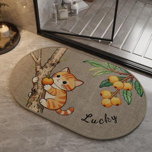 Alfombra de Baño Ovalada de Lino Sintético con Diseño de Gato Naranja de Dibujos Animados, Absorbente, de Secado Rápido, Antideslizante y Lavable - Product Image 1