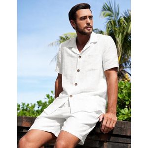 Ensemble d'été 2 pièces pour homme FOXA : Chemise boutonnée en coton et short respirant pour la plage et la détente - Product Image 4