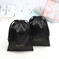 15*20Cm Sac en satin noir Impression de logo personnalisé Pochette à cordon en tissu satiné mat pour perruque Pochette en soie Sacs à cheveux