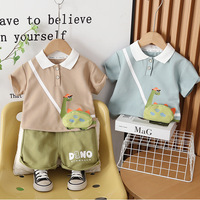 Ensemble d'été pour garçons D3816, motif dinosaure de dessin animé, nouveau style, tenue bébé tendance, ensemble deux pièces en coton coréen pour tout-petits