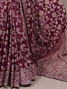 Sari Traditionnel de Qualité Supérieure en Coton Fluide et Soie Texturée, Motifs Floraux Biologiques, Idéal pour les Fêtes, Équilibre Parfait Entre Tradition et Confort - Product Image 4