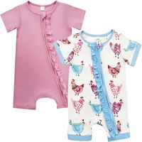 Romper Bayi Perempuan & Laki-laki 2 Pcs Bahan Rayon Bambu Elastane Lengan Pendek Motif Cetak Cuci Mesin Impor Musim Panas