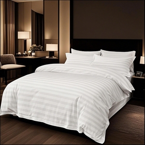 Juegos de Fundas de Edredón a Rayas Personalizadas de 1 cm y 3 cm para Hotel, Juegos de Edredón a Rayas para Hotel, Juegos de Sábanas a Rayas para Hotel con Funda de Almohada - Product Image 2