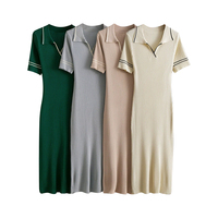 2025 nouveau été femmes coupe ajustée col polo robe tricotée extensible moulante robe à manches courtes