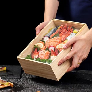 Tái Sử Dụng Rắn Nhật Bản Sashimi Gỗ Hộp Sushi <span class=keywords><strong>Container</strong></span> Nấu Ăn Hộp Ăn Trưa Với Acrylic PMMA Rõ Ràng Có Nắp Đậy Cho Cao Cấp Nhà Hàng - Product Image 2