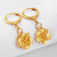 Boucles d'oreilles en forme de fleur tropicale hibiscus hawaïen de Guam, bijoux de Nouvelle-Zélande et de la Guadeloupe pour femmes # 330006E