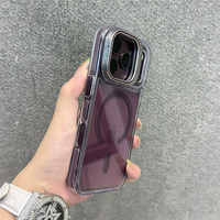 Support d'objectif métallique, coque de téléphone en acrylique avec support magnétique pour iPhone 18 17 16 15 14 13 12 Pro Max, coque bicolore avec protection caméra