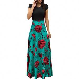 New Fashion Women manica corta stampa floreale Slim stile lungo vita alta abito monopezzo abbigliamento per donna abito lungo Casual - Product Image 3