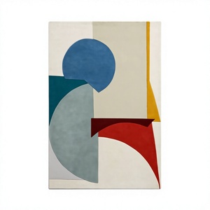 Tapis rectangulaire moderne ITHL en laine tuftée à la main, motif géométrique abstrait, à poils ras, avec envers antidérapant en latex, pour décoration de salon - Product Image 1