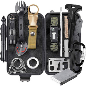 Kit de survie multifonctionnel pour aventures en plein air, boîte à outils d'urgence compacte en acier inoxydable avec sifflet, allume-feu et acier - Product Image 1