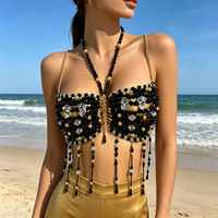 Soutien-gorge chaîne de corps sexy orné de strass et de perles, bralette en cristal faite à la main pour festival de musique estival, rave, plage, club, fête, bijoux