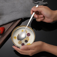Cuillère à dessert en acier inoxydable 304, longue poignée, mini-cuillère à café, cuillère à glace en métal rose doré, couverts en acier inoxydable