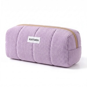Pochette cosmétique mini en velours côtelé lilas, matelassée et rembourrée, étui à maquillage fin, trousse à crayons zippée, logo personnalisé OEM - Product Image 6