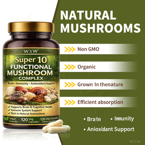 Super 10 Functional <strong>Mushroom</strong> <strong>Capsule</strong> Complex Manufacturer Direct <strong>Chaga</strong> Reishi Lion's Mane Immune Brain Support Supplement - Product Image 2