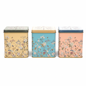 Juego de caja de almacenamiento de metal cuadrado 120x120 (3 piezas) Diseño floral Pastel Azul Botanica Design - Product Image 2