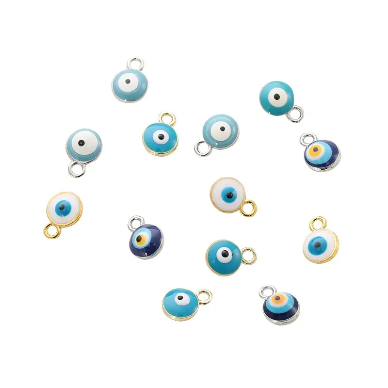 Personnalisé mignon émail or argent plaqué yeux charme coloré turc bleu maux oeil pendentif breloque pour collier à faire soi-même bracelet