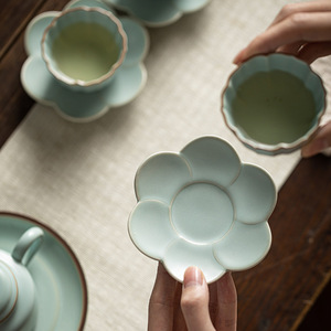 Posavasos de porcelana Ru, bandeja de té con forma de flor azul cielo para accesorios de juego de té Kung Fu - Product Image 4