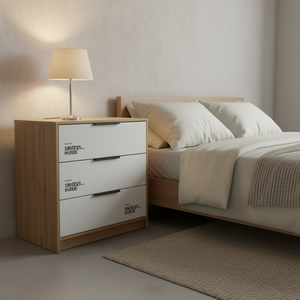 Comò a 3 cassetti Egeo in rovere chiaro, mobile moderno da camera da letto, autoportante - Product Image 2