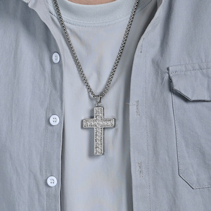 Stainless Steel <b>Cross</b> Necklace Pave Setting Men's Hip Hop Pendant Gift Jewelry - Product Image 4