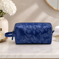 Trousse de Maquillage Luxe Tendance en PU Uni avec Grande Fermeture Élastique et Motif à Pois Pratique