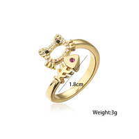 Anillos de Gato Chapados en Oro, Joyería de Moda, Lindo Personaje de Dibujos Animados, Anillo de Dedo Ajustable con Gato y Pez, Circonita Cúbica