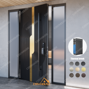 Porte pivotante en aluminium à cadre mince avec veilleuses Porte d'entrée extérieure minimaliste moderne pour maison de villa et entrée de bureau - Product Image 6