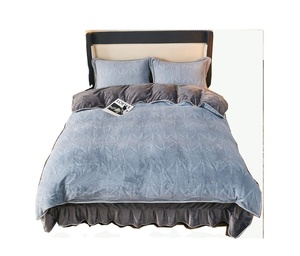 Parure <span class=keywords><strong>de</strong></span> lit trois ou quatre pièces en velours double lait et velours <span class=keywords><strong>de</strong></span> vison <span class=keywords><strong>imprimé</strong></span>, avec jupe <span class=keywords><strong>de</strong></span> lit, personnalisable avec logo OEM pour dortoir - Product Image 1