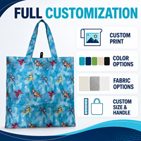 Sac de courses personnalisé OEM ODM avec logo imprimé requin, sac fourre-tout réutilisable en nylon, sac de voyage pliable, imperméable et écologique
