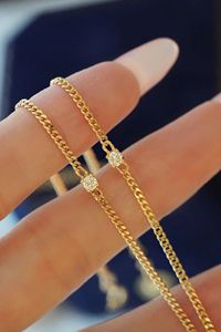 Xinfly Fashion Jewelry Non Tarnish 0.1ct Natural Diamond Chain 18K Pure Gold Lady Cuban Link Dainty <b>Anklet</b> for Women - Product Image 5