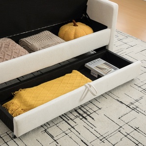 Banc de rangement moderne et durable, rembourré, double espace de rangement, en tissu moelleux, repose-pieds de chambre, accoudoirs roulés, beige, facile à assembler - Product Image 4