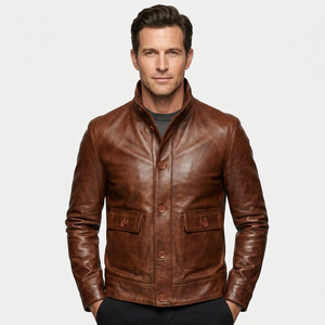 Chaqueta de Motociclista Unisex SAAR INDUSTRIES, de Cuero Sintético Marrón, para Invierno, Resistente al Viento e Impermeable, con Cierre de Cremallera Frontal - Product Image 1