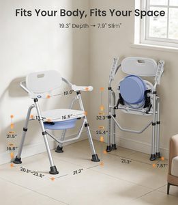 Silla de Ducha Plegable, Silla de Baño Ajustable en Forma de U con Respaldo y Brazos Abatibles para Personas Mayores y con Discapacidad - Product Image 2