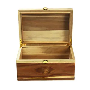 FSC BSCI Wooden Storage Box With Hinged Lid Acacia Wood Hand-Crafted Wooden Box For Recipes Decorative Storage Or As Keepsake