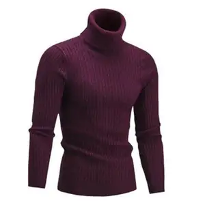 Autumn And Winner Jacquard Knitted Jumper Turtleneck Sweaters For Men Nylon / Cotton Striped Long Sleeve Pullover Men's Sweater