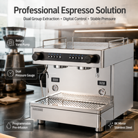 Cafetera Italiana Semiautomática, Modelo Profesional Comercial con Dos Cabezales y Dos Calderas, Extracción Automática, Vaporizador
