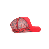 Hete Aanbieding Oranje Kleur Op Maat Geborduurde Luipaard Stippenpatroon Jacht Visserij Mesh Verstelbare Cap Trucker Pet Buiten Unisex