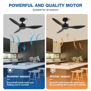 Quạt trần đèn tích hợp thông minh 42 inch, cánh thẳng, 3 cánh, điều khiển từ xa, tiếng ồn thấp, dùng cho phòng ngủ - Product Image 3