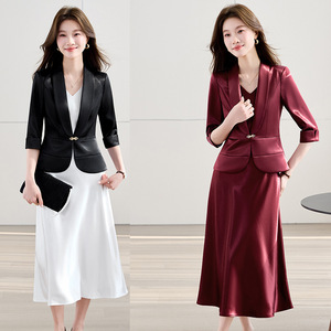 White Formal Suit Dress For Women V-neck Sheath Solid Color Blazer Career Wear Spring Autumn Professional Interview Outfit - Product Image 1