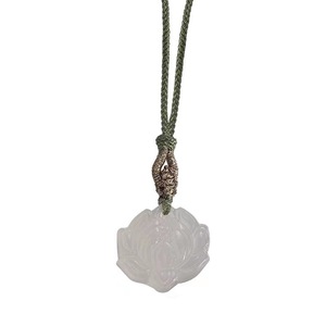 Chinese Style Lotus Chalcedony Necklace White Flower Pendant Green Cord Women's Everyday Wear - Product Image 5