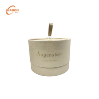 Boîte en papier ronde de luxe en velours avec poignée en perle, logo personnalisé en relief, revêtement UV pour emballage de bonbons de mariage, fleurs, cadeaux de vacances
