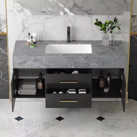 CBMMart Meubles de salle de bain flottants à usage domestique de luxe style gris avec dessus en marbre et évier unique à vendre