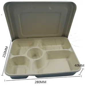 1400ml Sugarcane Bagasse Paper Pulp Mould Lunch Box Waterproof Food Container Disposable Lunch Box Eco-Friendly Container