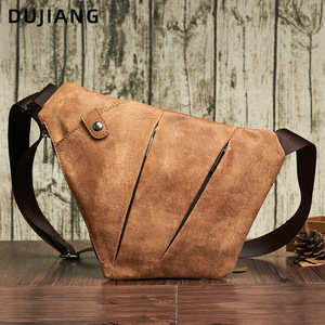 Dujiang Men's Crossbody Bag Brown Genuine Leather Large Capacity Retro Style <b>Adjustable</b> <b>Strap</b> Everyday Use - Product Image 1