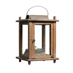 Antique Wooden Candle Lantern Metal <b>Top</b> Glass Panels-Eco-Friendly Durable Rustic Vintage Decor for Valentine's Day <b>Easter</b> - Product Image 1