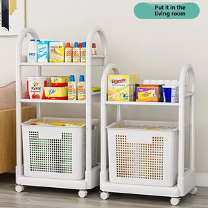 Toilet Storage Rack With Wheel Floor to Ceiling Bathroom <b>Small</b> Cart Storage Cabinet Household Multi-Layer Plastic Laundry <b>Basket</b> - Product Image 3