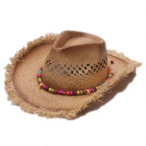 Sombrero de Vaquera de Rafia Vintage de Verano para Niña con Borde Deshilachado - Product Image 5