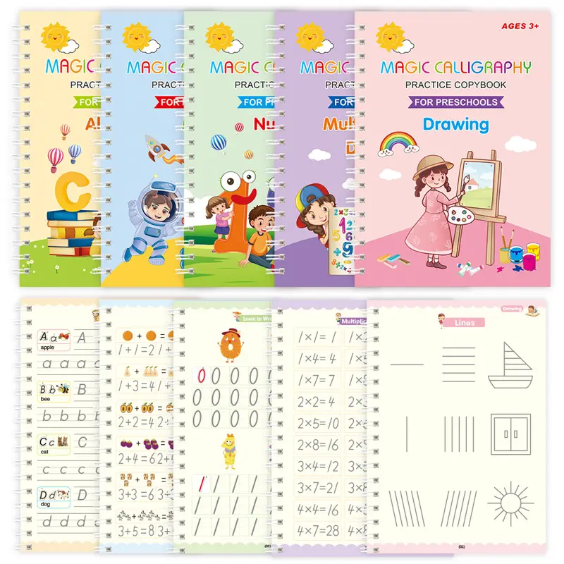 Buku salinan ajaib yang dapat digunakan kembali kustom untuk anak-anak Tracing kaligrafi tulisan tangan buku bak cuci bahasa Inggris buku latihan Copybook